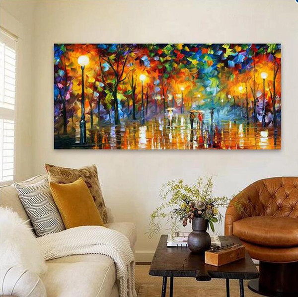 Beautiful Modern Fashion Hand Painted Plattle Street Landscape Single for Home Decoration Painting 60X90CM