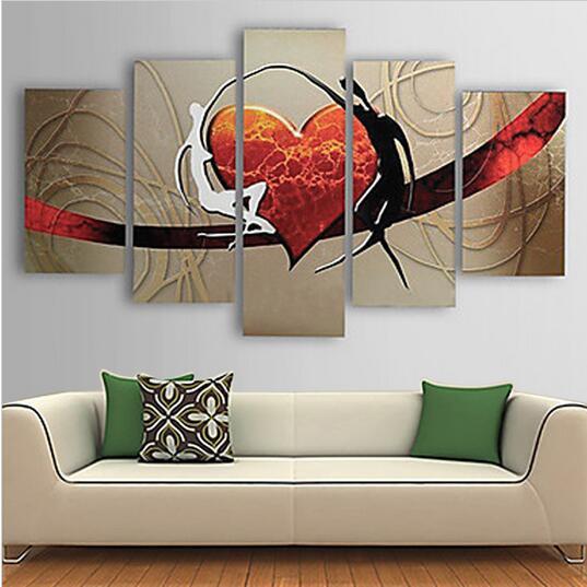 5Pcs Hand-painted Oil Painting Set Modern Heart Abstract Picture Decorative Art for Home Living Room Bedroom Office Hotel Decor