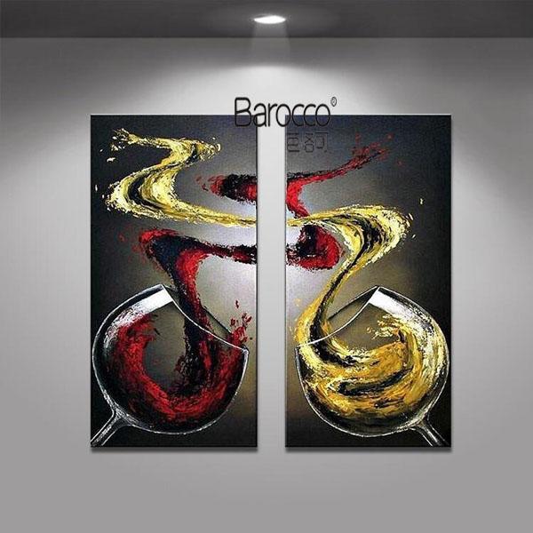 2 Pieces Hand Painted Still Life Oil Painting Wine Cup Modern Wall Art Decoration Home Kitchen Living Room