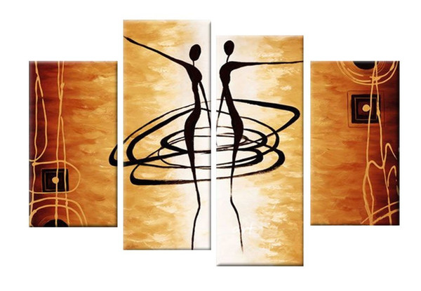 Art Hand Painted Oil Paintings Gift African Women Dance 4 pcs/set Wood No Framed Hanging Wall Decoration