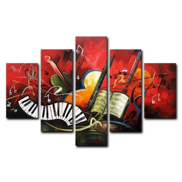 No Framed 5pcs/set 100% Hand-Painted Oil Paintings Landscape Musical Instruments Piano Modern Abstract Artwork Canvas Home Decoration