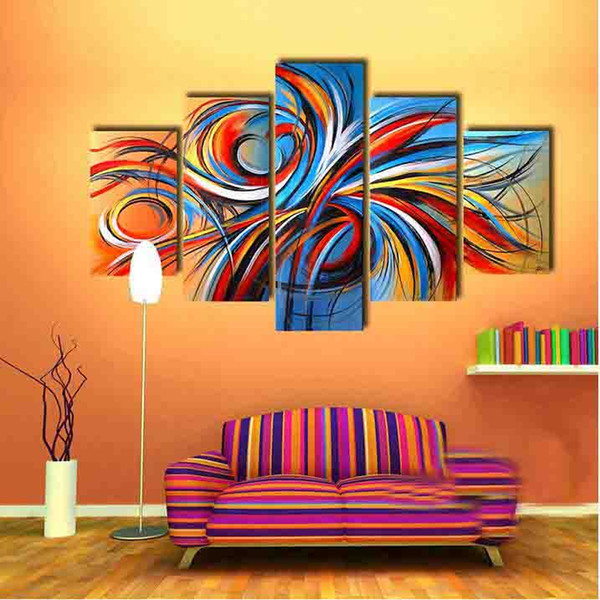 100% Hand-painted Modern Wall Art Picture Living Room Abstract Flower Oil Painting on Canvas 5pcs/set Home Decoration No Frame