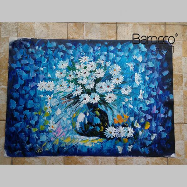 100% Hand Painted Still Life Oil Painting on Canvas Blue Flowers in the Vase Painting Modern Simple Home Wall Decoration Art