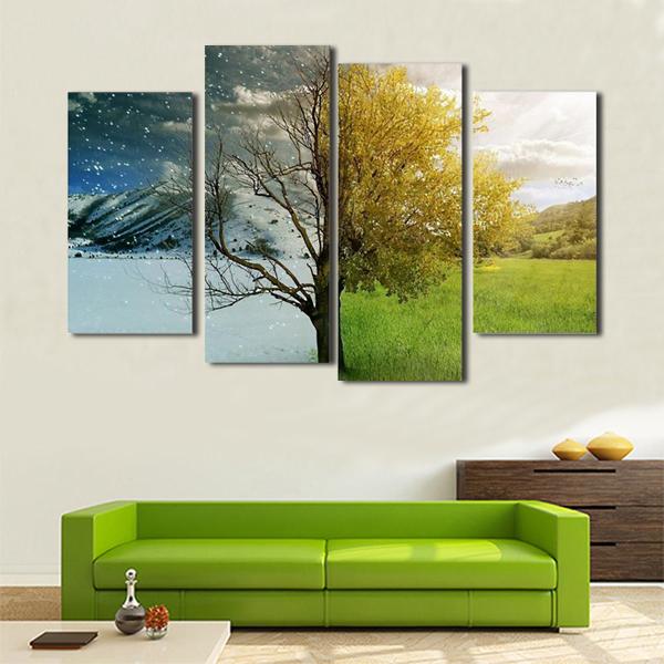 4 Panel modern HD print painting on canvas four season tree abstract scenery painting wall art pictures home decoration