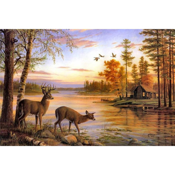 Rivers Deer Scenery Thomas Oil Paintings HD Print Painting On Canvas Wall Art Picture Modern Fashion Home Decoration