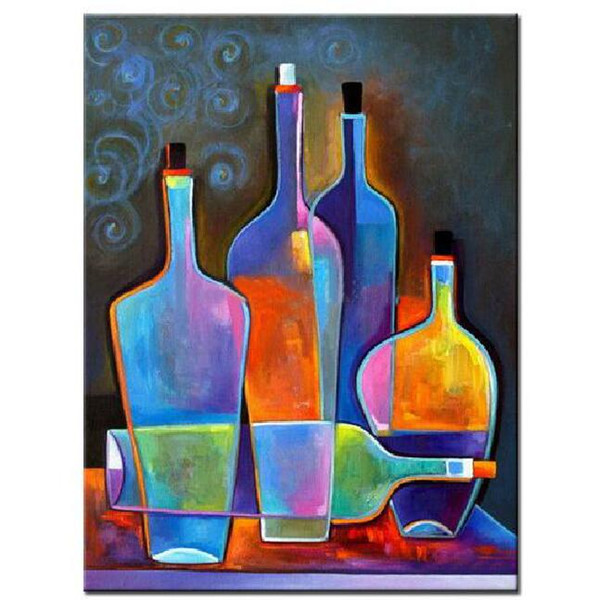 Hand Painted Modern Canvas Oil Painting Still life Wall Art colorful bottle Home Decoration kitchen Picture dining room