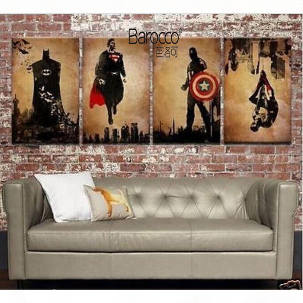 Superhero Hand Painted Abstract Figures Oil Painting on Canvas Modern Home Wall Art Decoration 4 Pieces