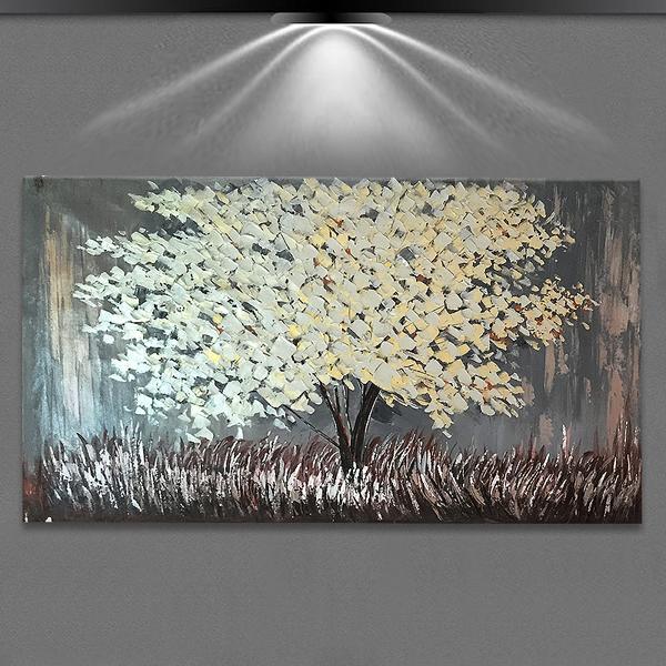 Hand Painted Palette Knife Landscape Oil Painting on Canvas Flowers Tree Modern Home Living Room Decoration No Framed