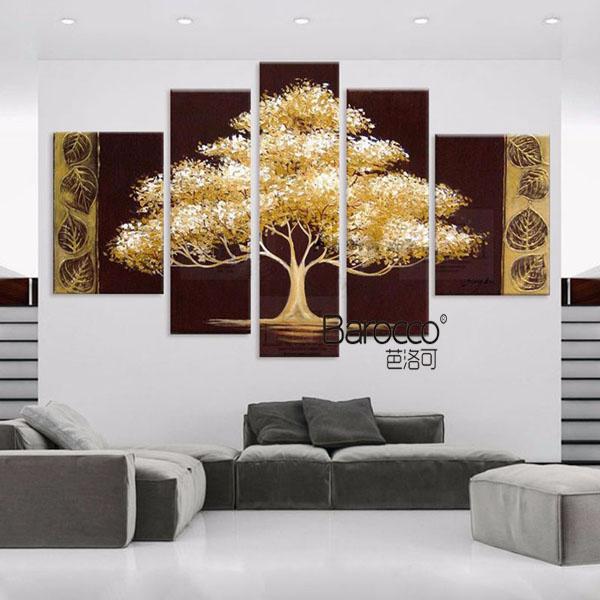 5 Pieces 100% Hand Painted Scenery Tree Oil Painting on Canvas Modern Abstract Tree Painting Home Wall Art Decoration Gift