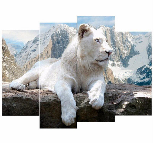 Unframed New Arrival 4 Pcs/Set White Lion Animal Oil Painting Printed On Canvas Wall Art Hanging Picture For Home Decor