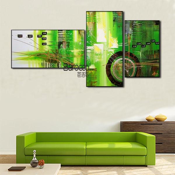 Abstract Green Line Pattern Canvas Painting 3 Pieces Hand Painted Oil Painting Modern Wall Art Home Decoration