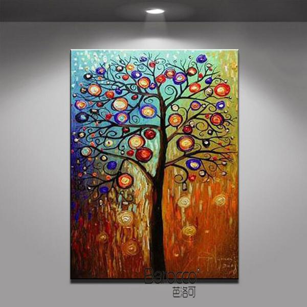 Colorful Tree Painting 100% Hand Painted Abstract Scenery Oil Painting on Canvas Modern Home Wall Art Decoration