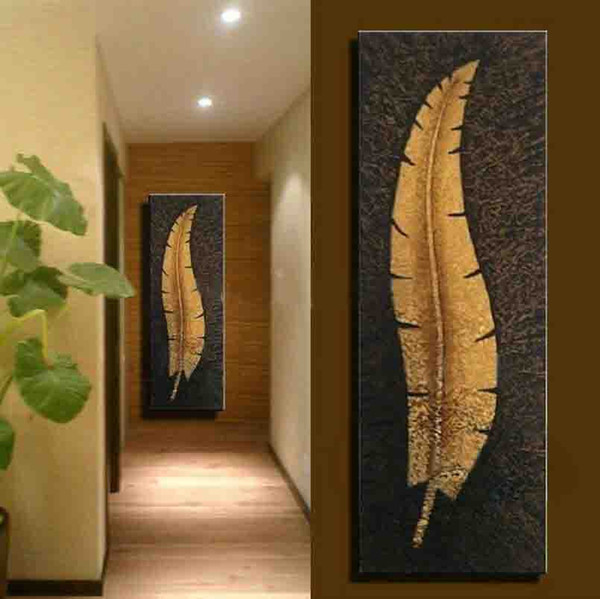 handmade vertical wall canvas art large modern living room Aisle corridor decoration oil painting gold leaf picture home decor