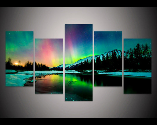 HD Print colorful Aurora Borealis Painting home decor wall art Print Painting on canvas living room decor Art Picture No Frame