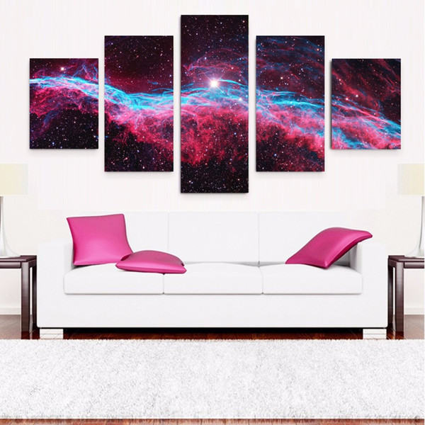 2016 New 5 panels of colorful the Milky Way paintings for Home Decorative beautiful sky Art Picture free shipping