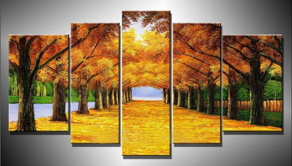 Cuadros Wall Art Autumn Tree Oil Painting On Canvas Paintings By Numbers Pictures Home Decor Living Room Unframed 5 Pieces/set