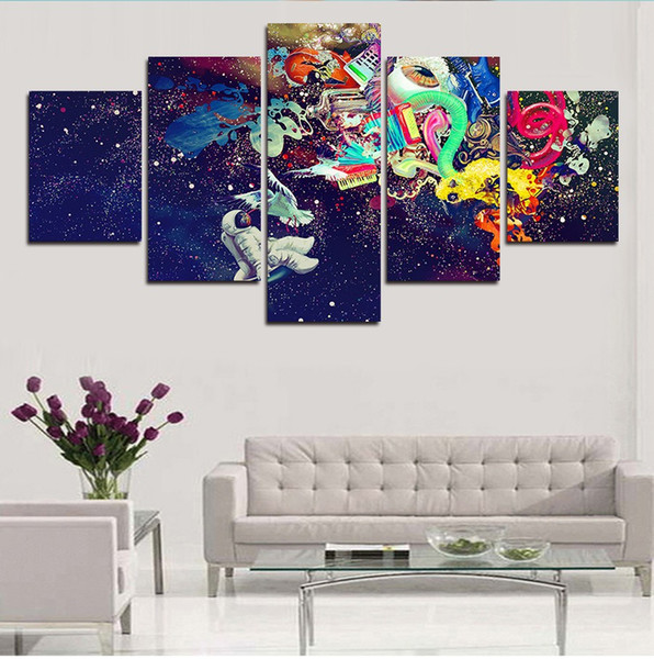 Abstract colorful star sky 5 panel large canvas painting for home decorative universe high quality pictures no frame free shipping