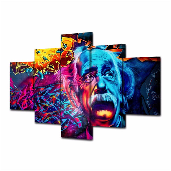 Wholesale New Arrival 5 Panels abstract Einstein Portrait HD Canvas Pictures for Living Room Decoration Hang Paintings No Frame