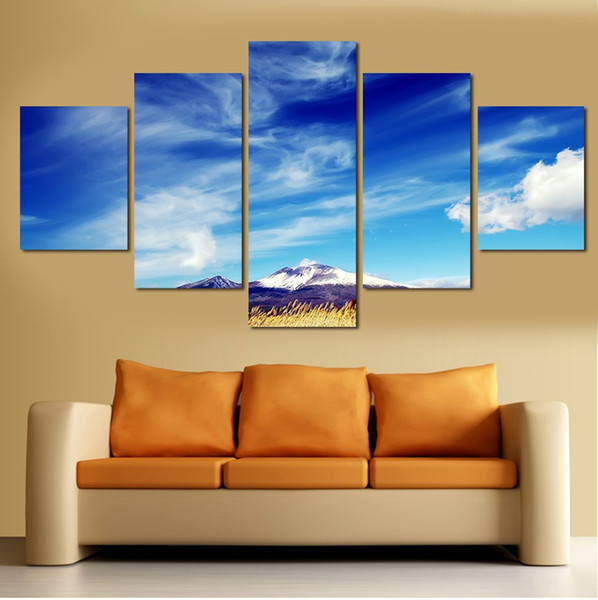 5 Panels Blue Sky Scenery HD Pictures Paintings Canvas Painting Wall Pictures For Living Room Wall Decor No Frame Free Shipping