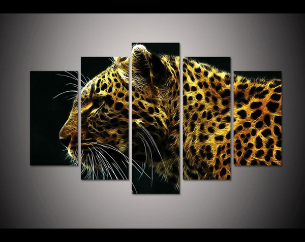 New 2017 Christmas present Modern 5 panels art leopard animal Painting on Canvas home decor wall art Print picture free shipping