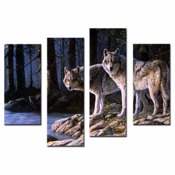 4 Picture Combination The Picture Home Decoration Two White Arctic Wolfs In The Woods In Winter Animal Wolf Print For Wall Decor