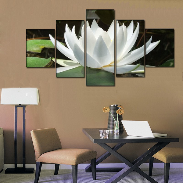 Unframed 5 Pcs 3d view ornaments Picture a lotus blooms in a Maryland Print oil Painting on Canvas for Home Decoration Artwork