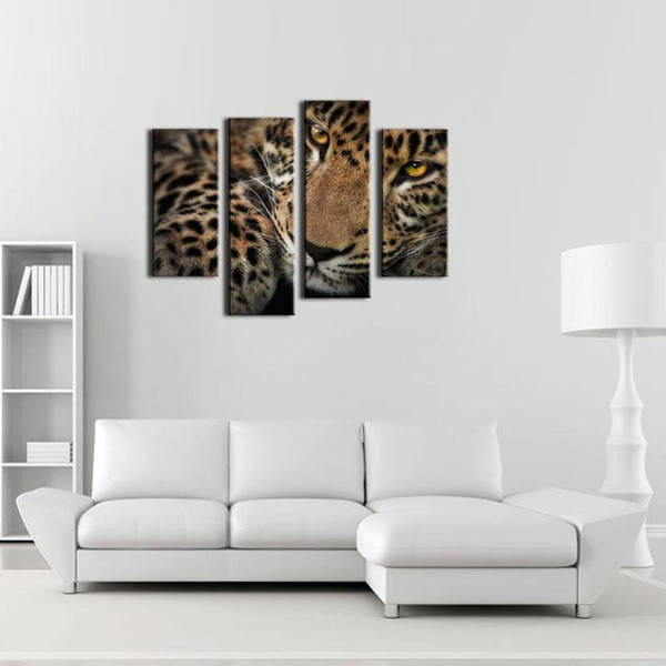 Wholesale 4 pieces of big tiger lying Canvas Print Painting animal pictures for sofa background Decor HD Wall free shipping