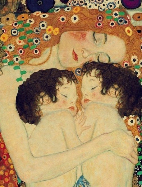 Quadros Gustav Klimt Mom And 2 Baby Printed Oil Painting On Canvas Wall Art Prints Picture for Living Room Home Decor Or Hotel