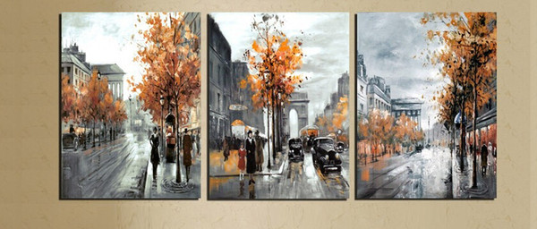 3 Piece Abstract Painting Canvas Vintage Europe City Street Landscape Decor Pictures Home Decoration Printed Gray Art No Frame