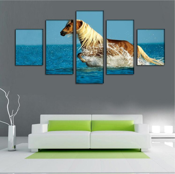 2016 New painting horse water spray walk sky sea oil painting For home Wall Art Picture Unframed gift free shipping