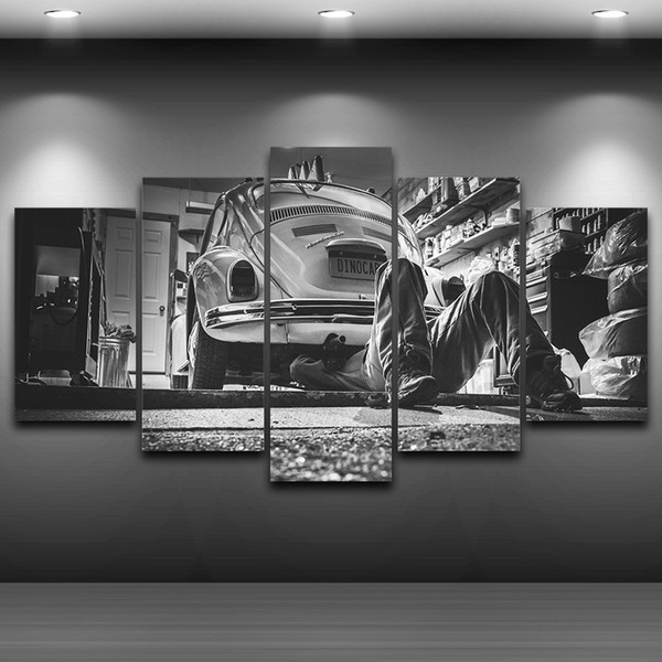 Old Car Picture for Vintage Home Decoration Large 5Panels Giclee Canvas Prints Painting (No Frame)