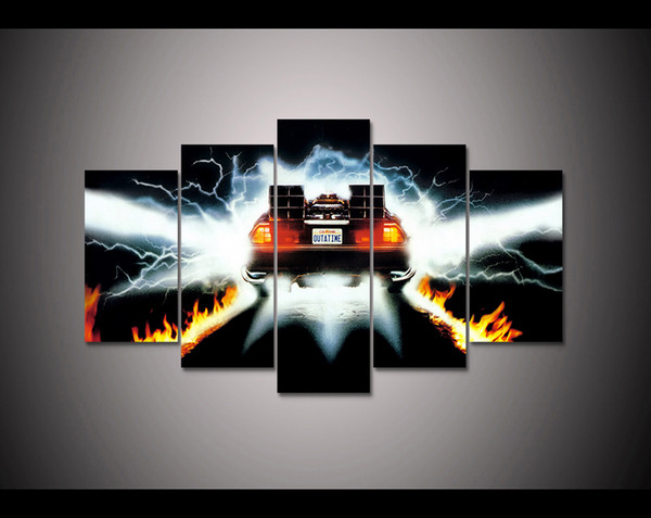 Back to The Future Movie Poster Home Decoration Large 5Panels Giclee Canvas Prints Painting (No Frame)