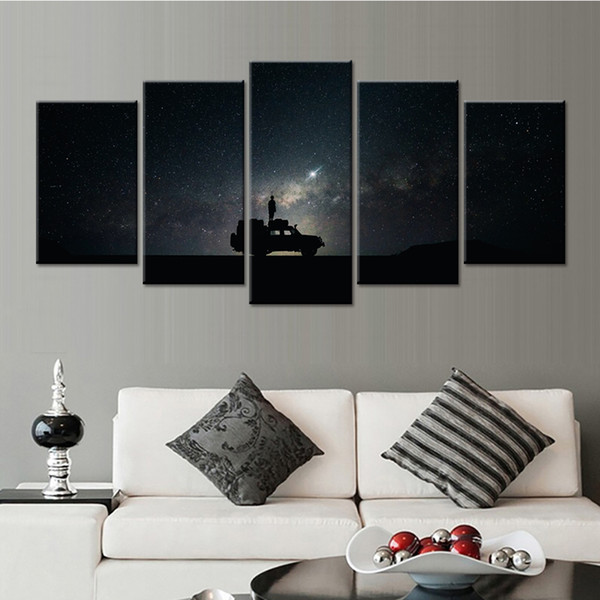 LARGE 5Panels Special Decor Man Under Starry Sky Landscape Poster Giclee Canvas Prints Home Decor interior (No Frame)