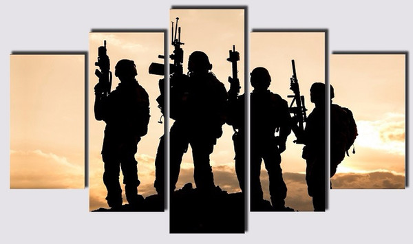 LARGE 5 Panels Art Canvas Print United States Army Rangers Sunset Scenery Poster Wall home Decor interior (No Frame)