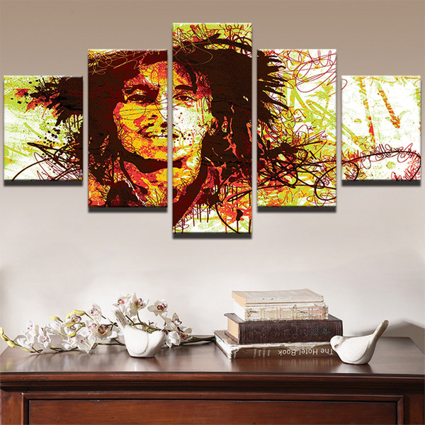 Bob Marley Photo LARGE 60x32 5Panels Art Canvas Print Music Legend Bob Marley Photo for Wall Home Decor interior (No Frame)