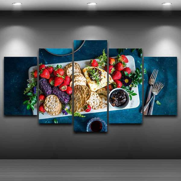 LARGE 60x32 5Panels Art Canvas Print Fruits Foods Biscuits Poster for Kitchen Dining Room Wall Home Decor interior (No Frame)