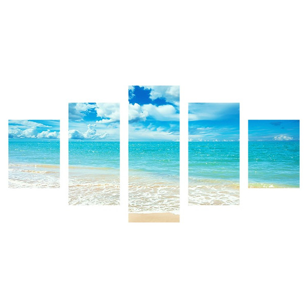 LARGE 5 Panels HD Art Canvas Print Blue Sea Landscape Art Wall home Decor interior (No Frame)