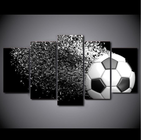 LARGE 5Panels Football Disintegration Poster Giclee Canvas Prints Home Decor interior (No Frame)