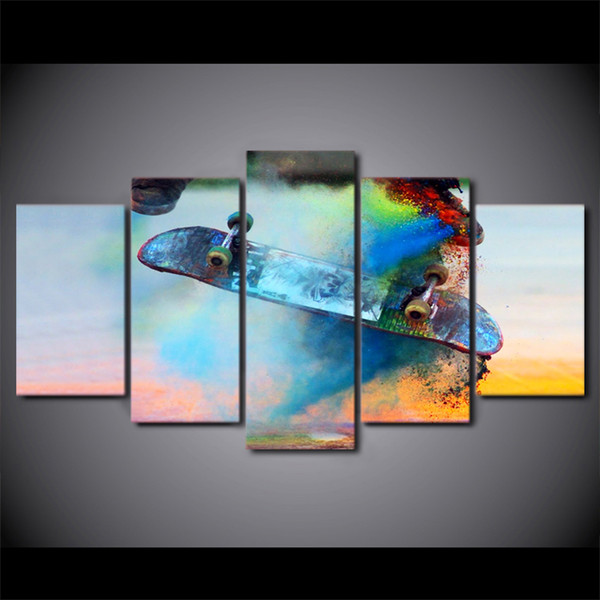 Skateboard LARGE 60x32 5Panels Art Canvas Print Color Skateboard Energetic Sports for Wall Home Decor interior (No Frame)