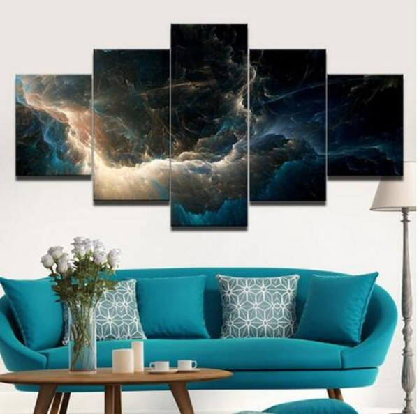 5 Panels Canvas Print Dark Cloudy Sky Painting for Living Room Wall Art Picture Home Decoration Landscape Oil Painting