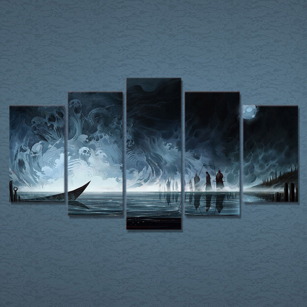 Without Framed 5 Pcs Large HD Print Oil Painting On Canvas Death Evil Soul Darkness Wall Art Poster 60