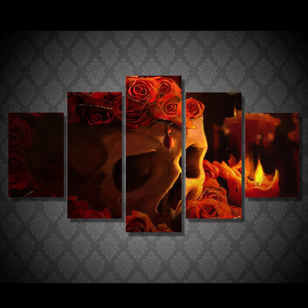 Wholesale Rose and Skull Canvas Pictures Living Room Decoration High Quality Artwork for Home Decor Modern Abstract Wall Poster