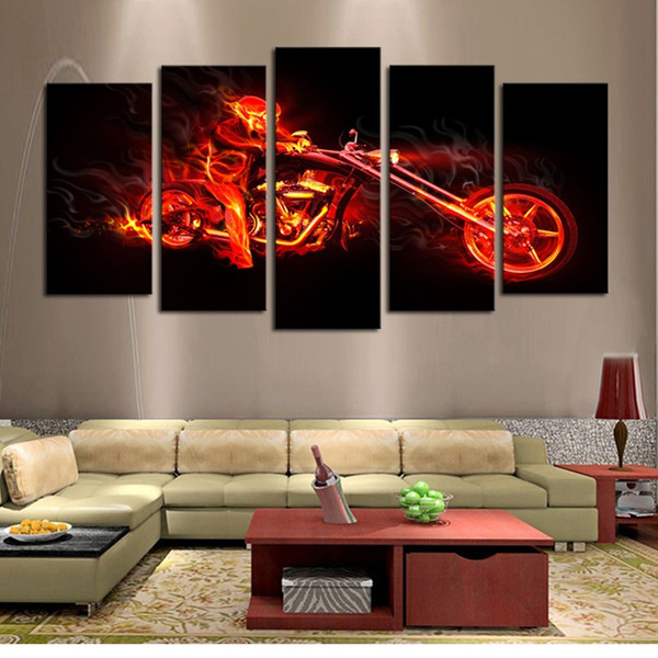 Wholesale 5 Pcs Abstract Man Motorcycle HD Picture Print Painting On Canvas Wall Art For Home Decoration No Frame