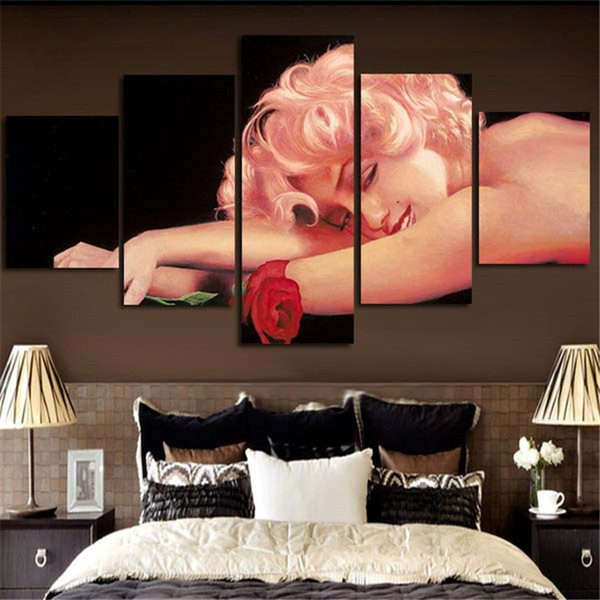 5 Pcs Beautiful Nude Women with Rose Wall Painting Tableau Modular Canvas Pictures for Bedroom or Home Decoration Free Shipping