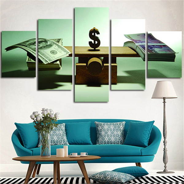 5 Panels Balance with Art Dollars Usd Posters Picture Canvas Wall Paintings for Home or Office Decor Unframed Free Shipping