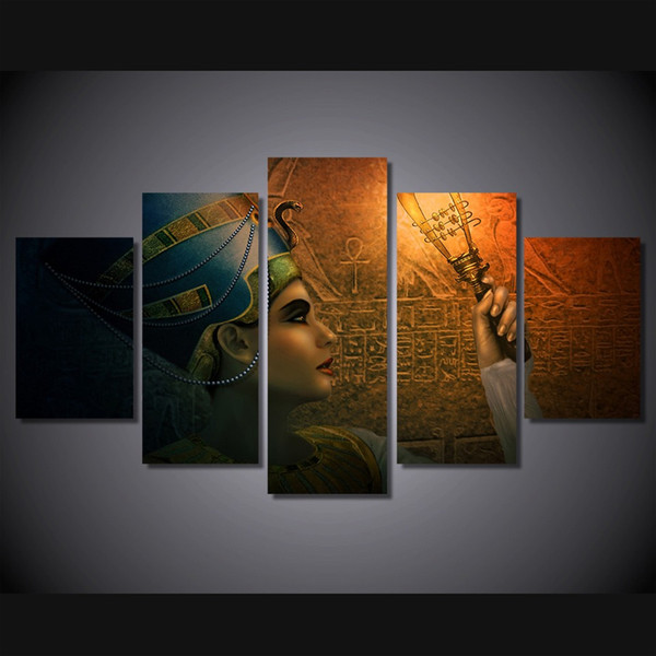 Wholesale Queens of Egypt Canvas Painting Living Room Decoration 5 Panels Oil Painting Wall Printed Pictures No Frame