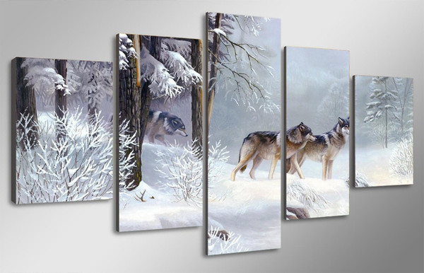 Wholesale Modern Canvas Oil Painting Snow Wolf Landscape Home Decoration High Quality Canvas Wall Decoration Picture Unframed