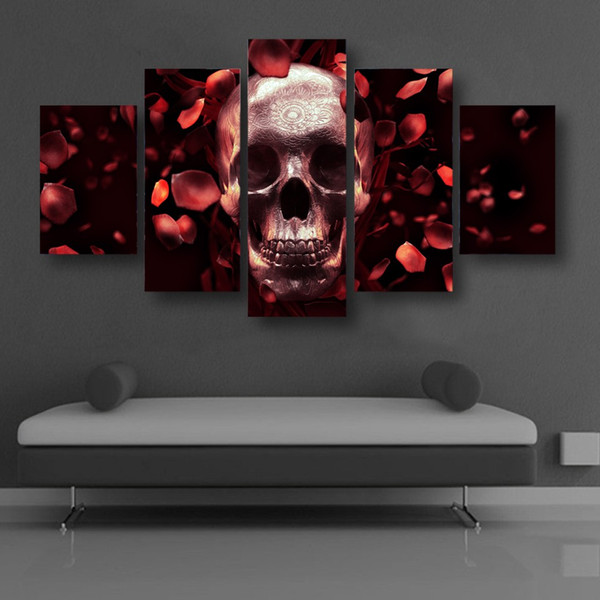 Wholesale Rose and Skull Artwotk Canvas Painting Pictures for Home Decoration Modern Abstract Wall Poster Handing on The Wall Unframed