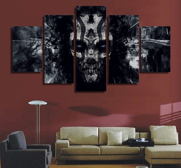 Wholesale Abstract Dark Skull Paintings Art Wall Canvas Picture Gift for Men Home Decoration No Frame Free Shipping