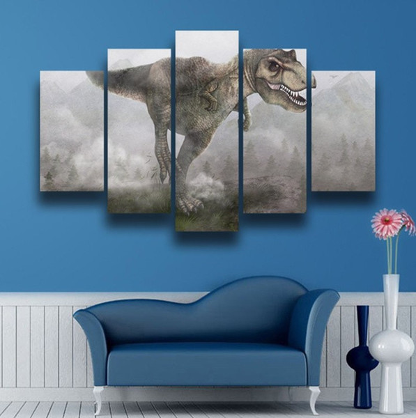 Wholesale Modern Style 5 Piece of Big Dinosaur Canvas Painting Wall Printed Posters Art Picture for Living Room Decor Gift for Boy Unframed